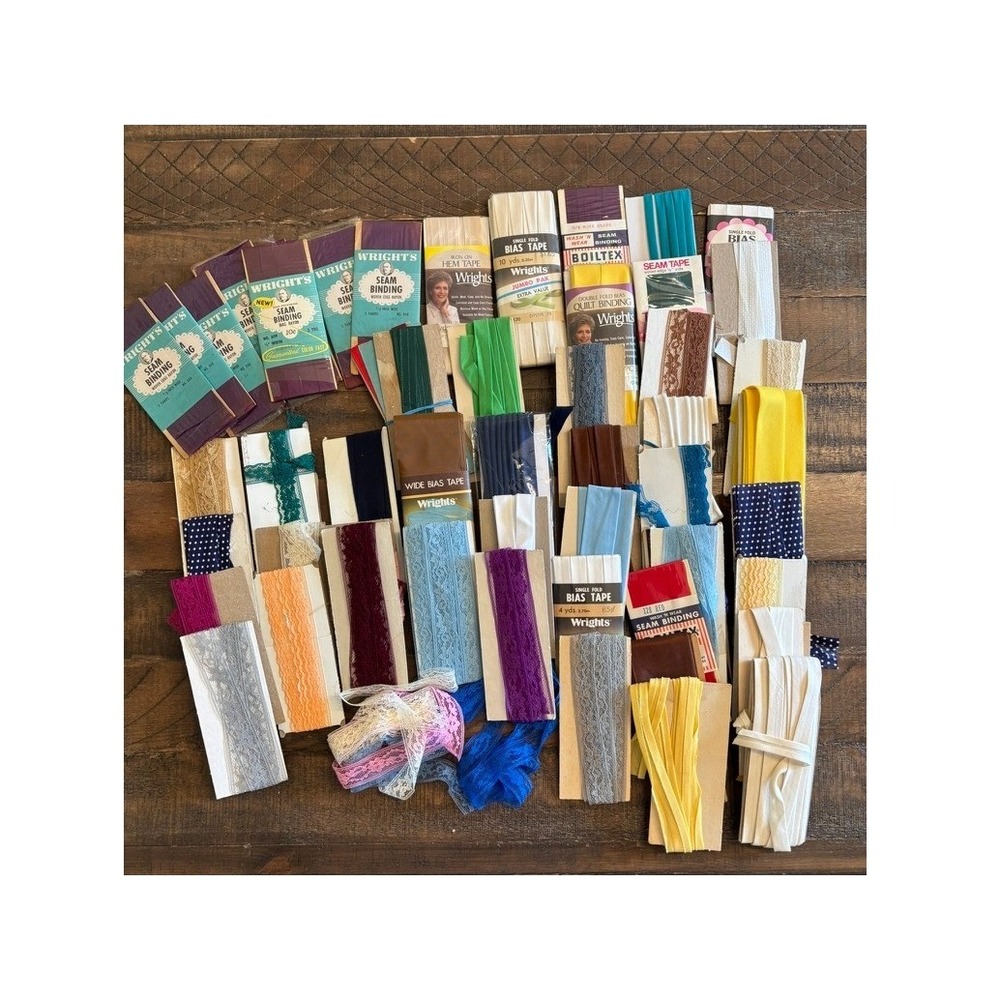 Wrights Vintage Sewing Trim Lot Lace Ribbon Bias Tape Seam Binding Mixed Multi